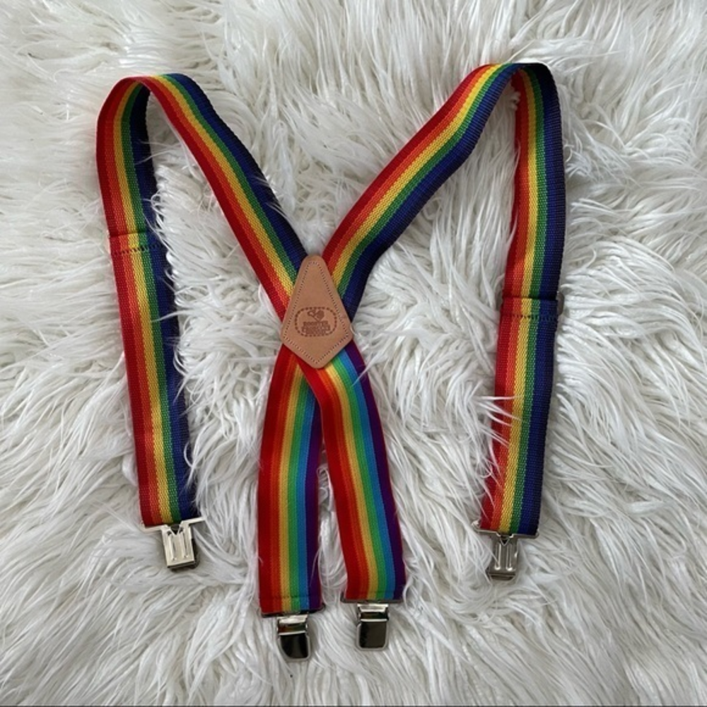 Rooster Brand rainbow pride work suspenders‎ adjustable clips